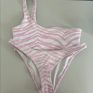 Triangl Swimwear Pink and White One-Shoulder One Piece